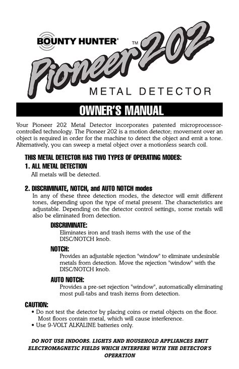 BOUNTY HUNTER PIONEER 202 pdf manual